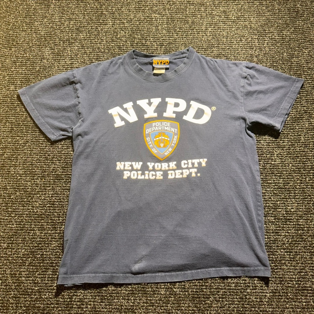 NYPD New York City Police Dept Graphic T-Shirt Navy Blue Mens Large Vintage Look